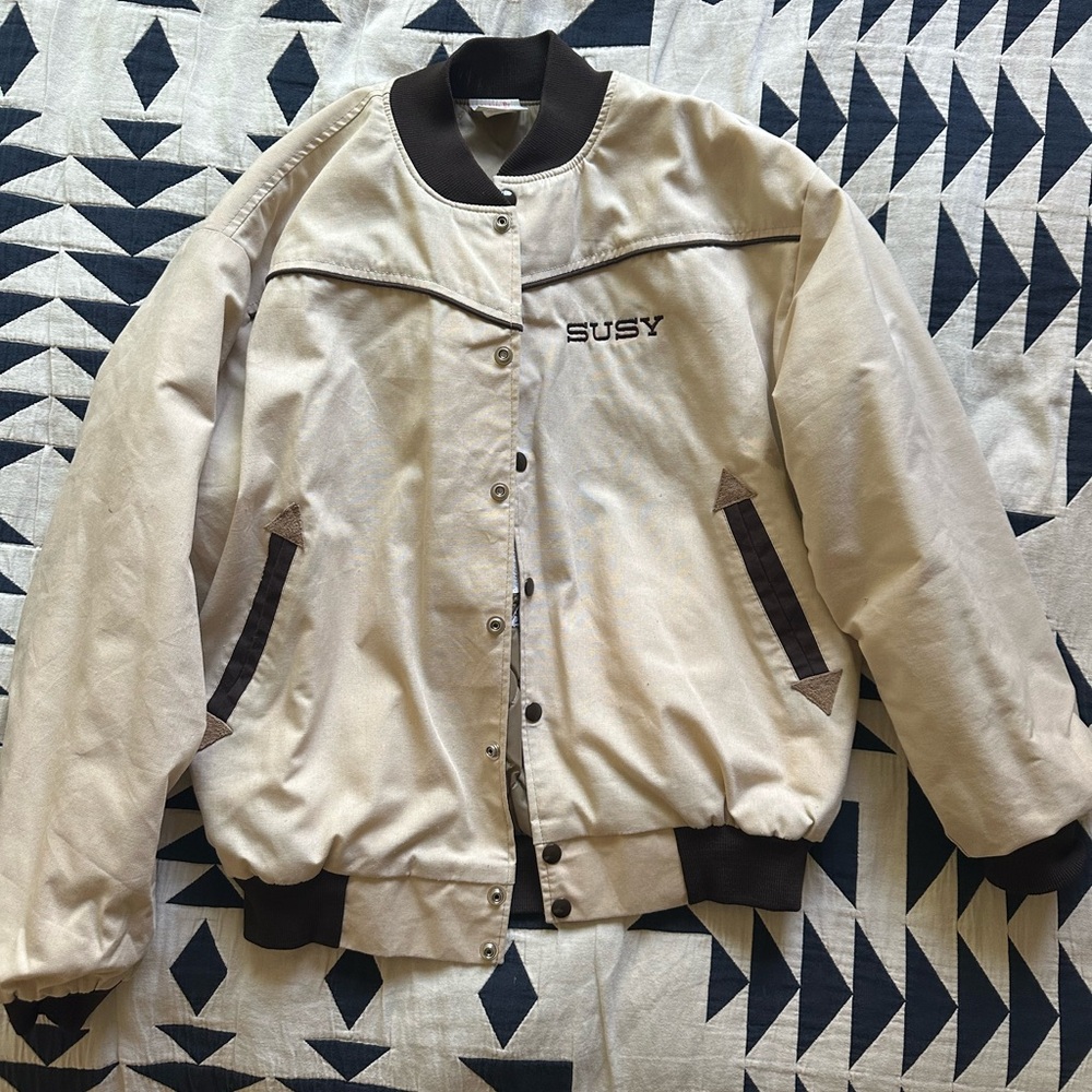 Western Cream and Black SUSY Bomber Jacket North Dakota